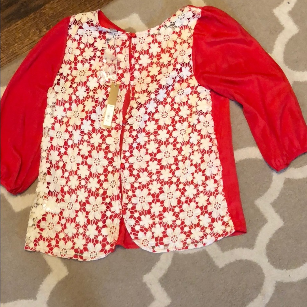 Red and cream lace Lauren Conrad Top